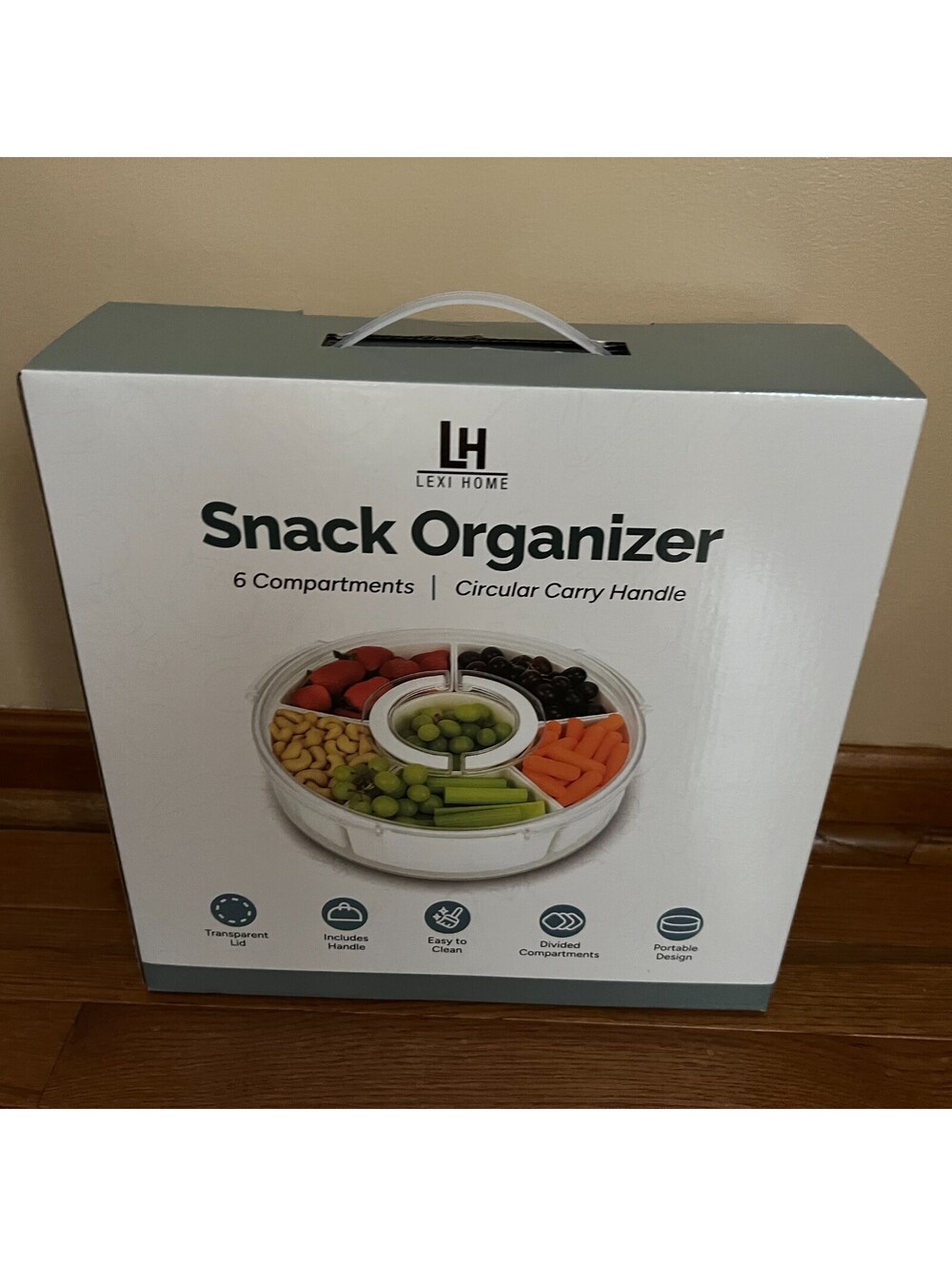 Lexi Home Snack Organizer 6 Serving Tray Lid NEW